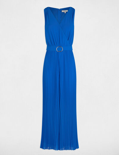 Loose jumpsuit with pleated legs electric blue women
