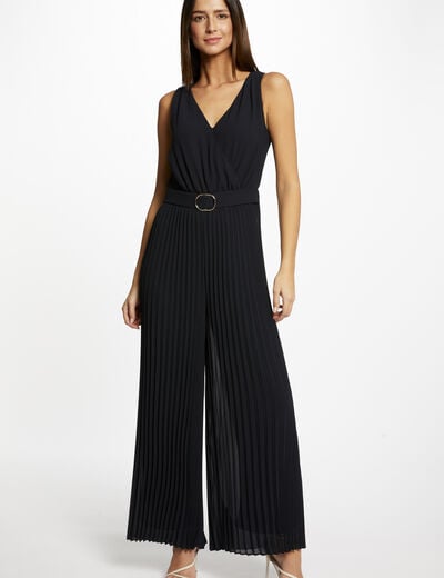 Loose jumpsuit with pleated legs navy blue women