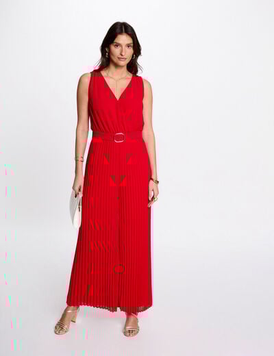 Loose jumpsuit with pleated legs red women