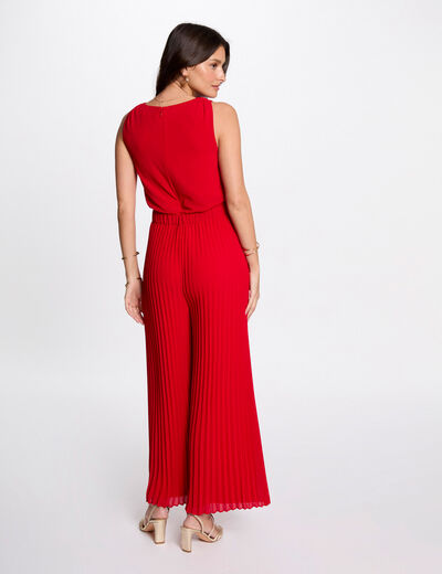 Loose jumpsuit with pleated legs red women