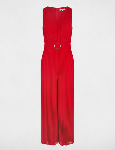 Loose jumpsuit with pleated legs red women