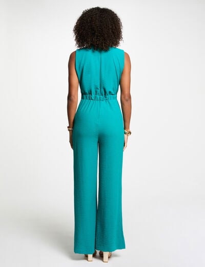 Wide leg jumpsuit with buckle detail turquoise blue women