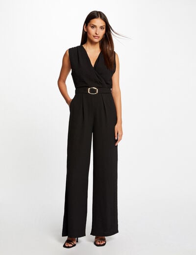 Wide leg jumpsuit with buckle detail black women