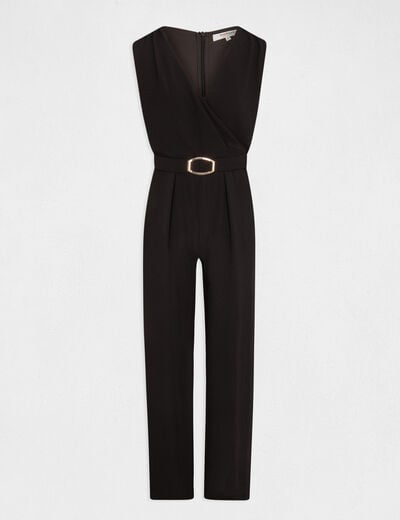 Wide leg jumpsuit with buckle detail black women