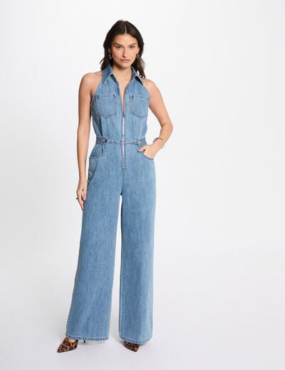 Denim jumpsuit bleach denim women