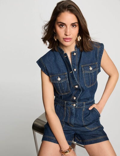 Denim playsuit raw denim women