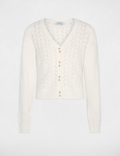Long-sleeved cardigan openwork details ivory women