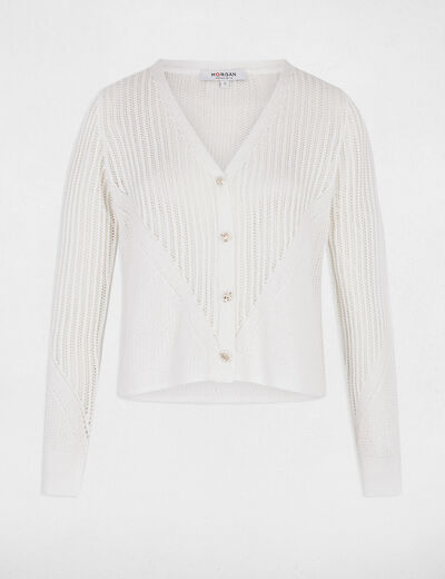 Openwork long-sleeved cardigan ivory women