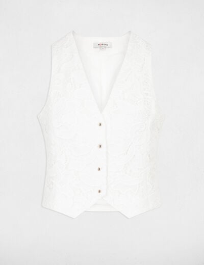 Sleeveless lace cardigan ivory women