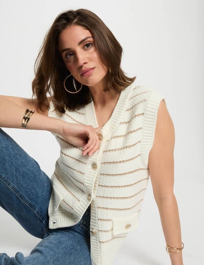 Striped sleeveless cardigan beige women