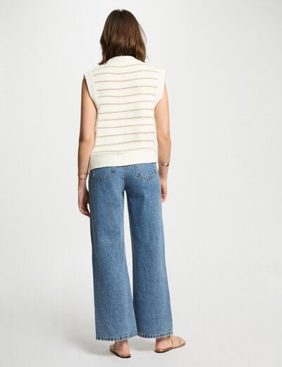 Striped sleeveless cardigan beige women