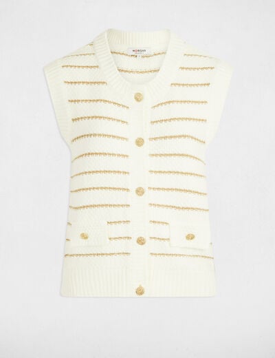 Striped sleeveless cardigan beige women