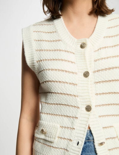 Striped sleeveless cardigan beige women