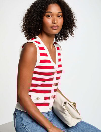 Striped sleeveless cardigan white women