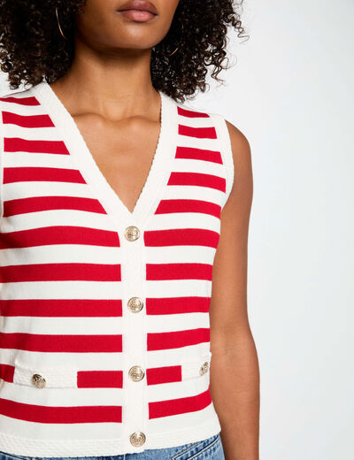 Striped sleeveless cardigan white women