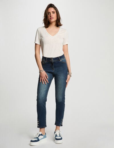 Slim cropped jeans stone wash denim women
