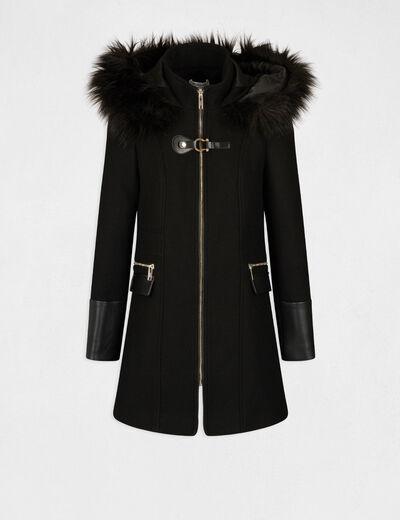 Straight zipped coat with hood black women