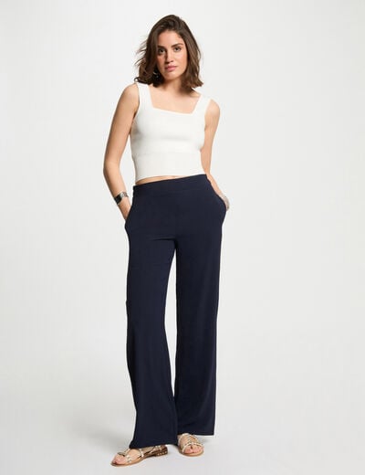 Loose wide leg trousers navy blue women