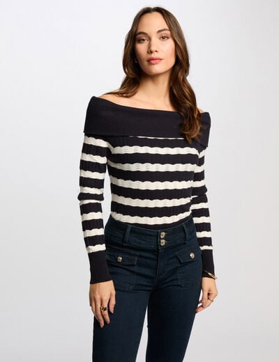 Jumper off the shoulder collar navy blue women