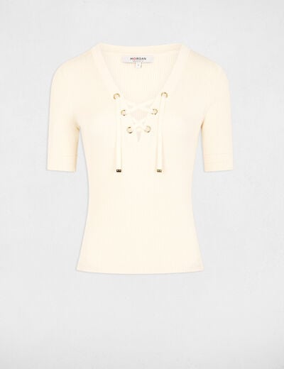 Jumper V-neck with lacing ivory women