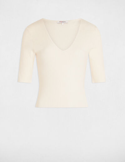 Jumper with V-neck ivory women
