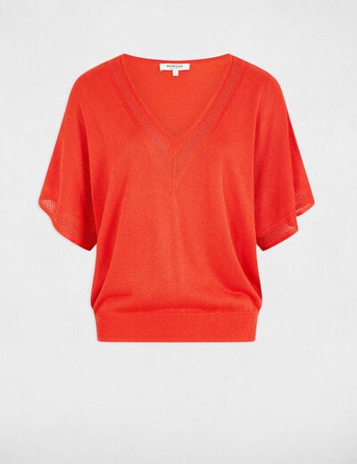 Jumper V-neck short sleeves dark orange women