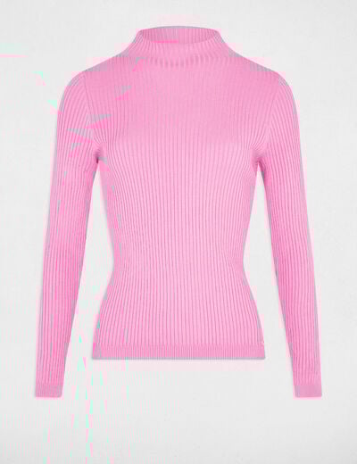 Ribbed jumper high collar pink women