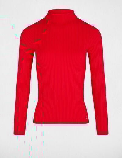 Ribbed jumper high collar red women