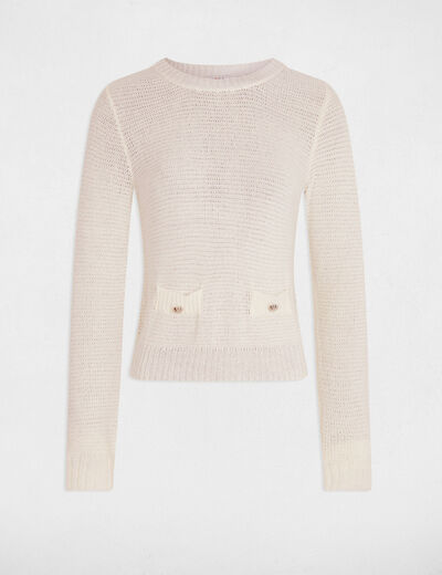 Jumper openwork and round neck ivory women