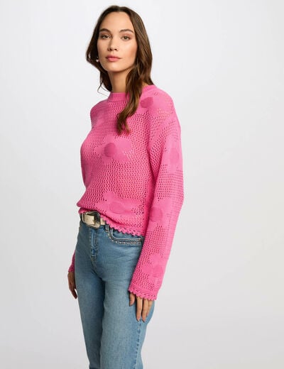 Jumper openwork and round neck pink women
