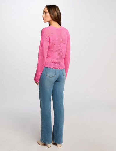 Jumper openwork and round neck pink women