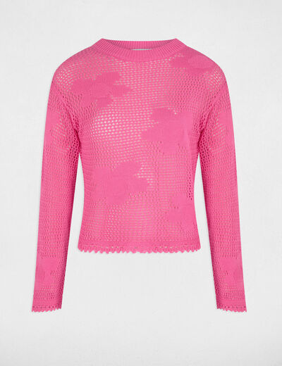 Jumper openwork and round neck pink women