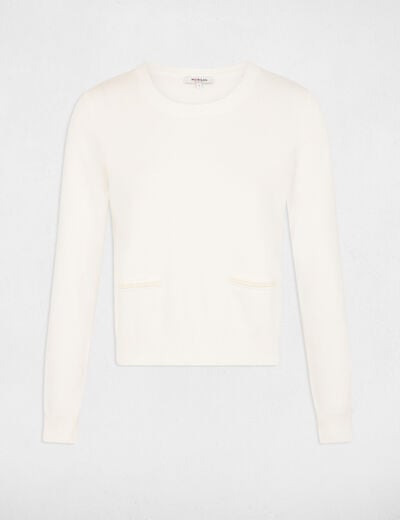 Jumper round neck and pearls white women
