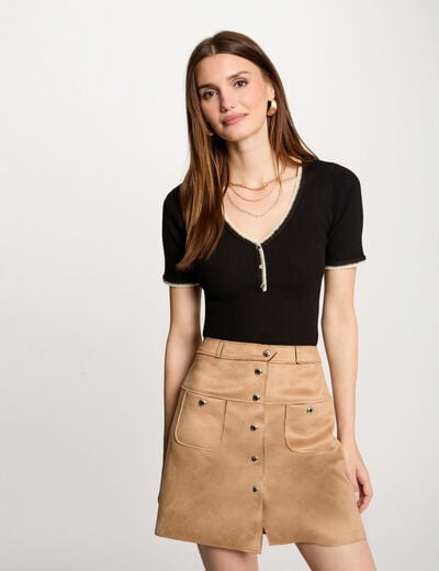 Short-sleeved ribbed jumper black women