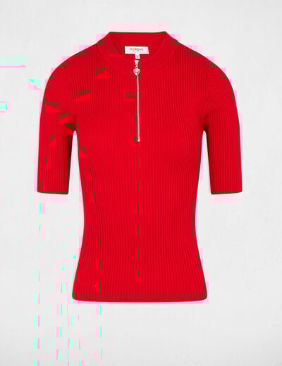 Short-sleeved ribbed jumper red women