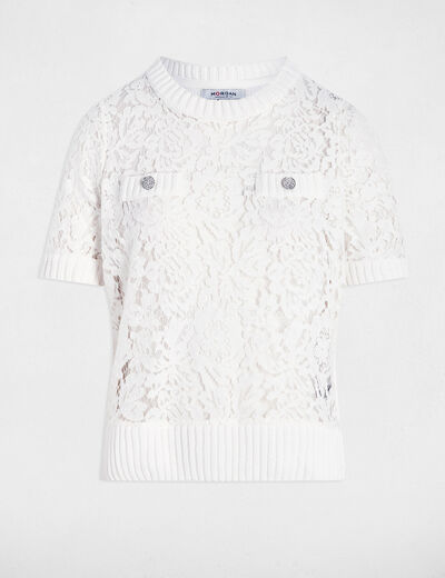 Lace short-sleeved jumper white women