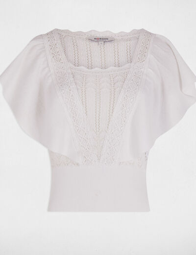 Lace short-sleeved jumper ivory women