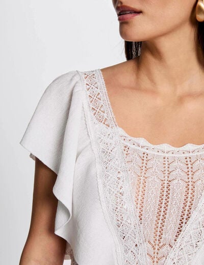 Lace short-sleeved jumper ivory women