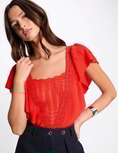 Lace short-sleeved jumper orange women