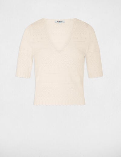 Short-sleeved jumper ivory women