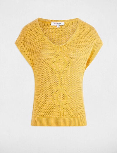 Short-sleeved jumper mustard yellow women