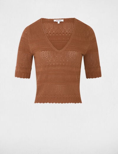 Short-sleeved jumper cognac brown women