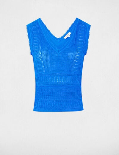 Sleeveless openwork jumper electric blue women