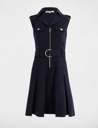Pleated mini A-line dress navy blue women