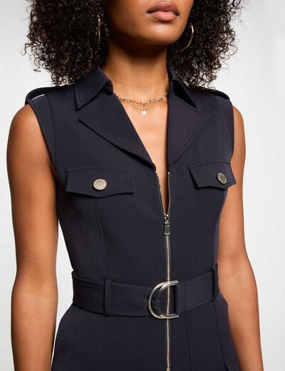 Pleated mini A-line dress navy blue women