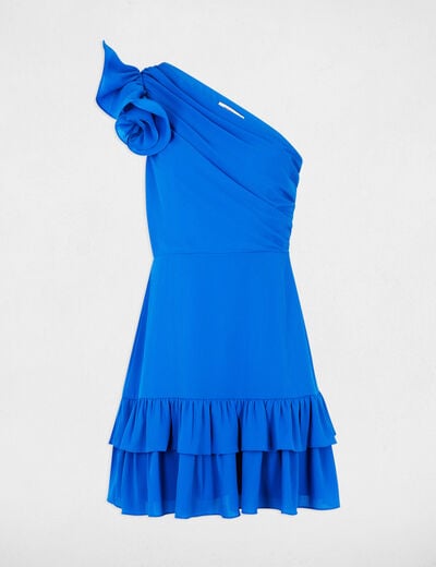 Mini A-line dress ruffles electric blue women