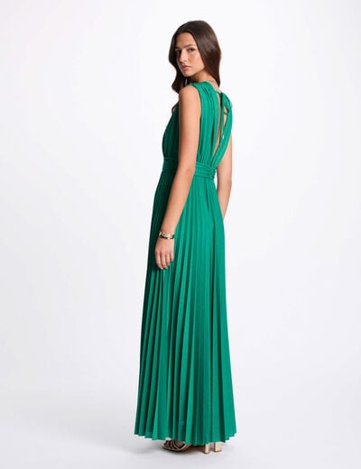 Pleated maxi straight dress emerald green women