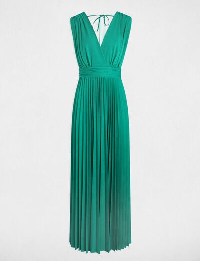 Pleated maxi straight dress emerald green women