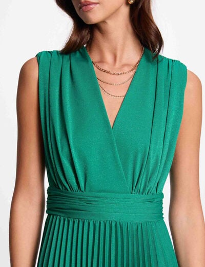 Pleated maxi straight dress emerald green women