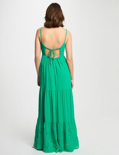 Loose maxi embroidered dress emerald green women